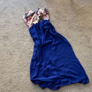 Floral and Blue Strapless Dress